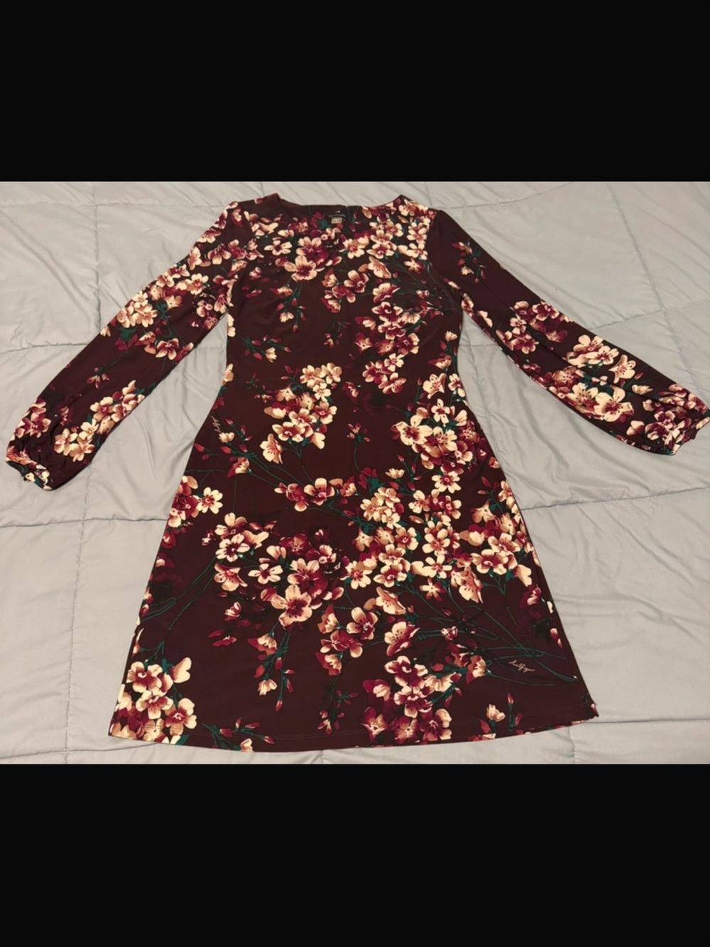 Floral Long-Sleeve Dress in Burgundy Tommy Hilfiger Sz 4